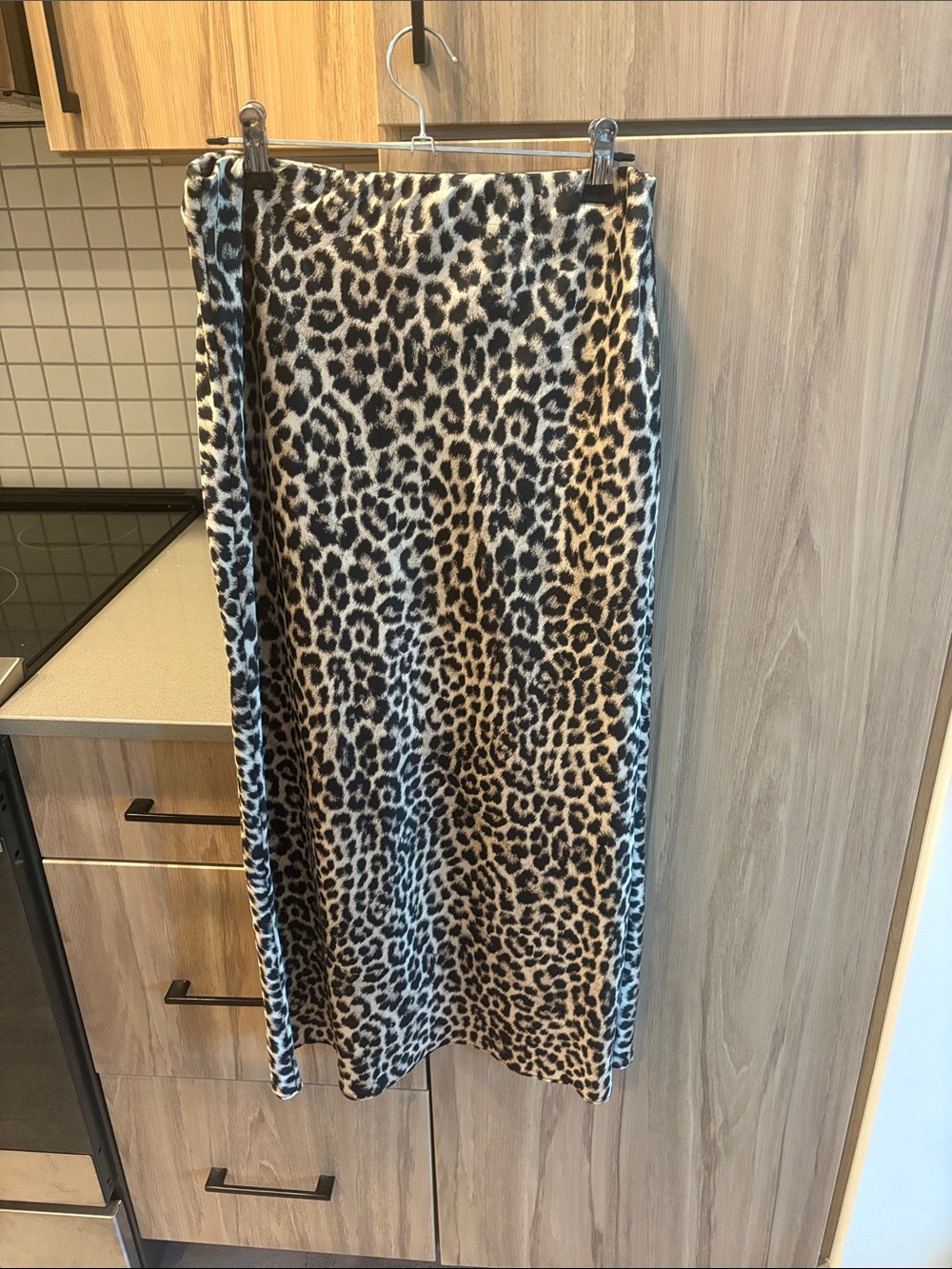 Alya Leopard Print Wrap Midi Skirt in Beige and Black